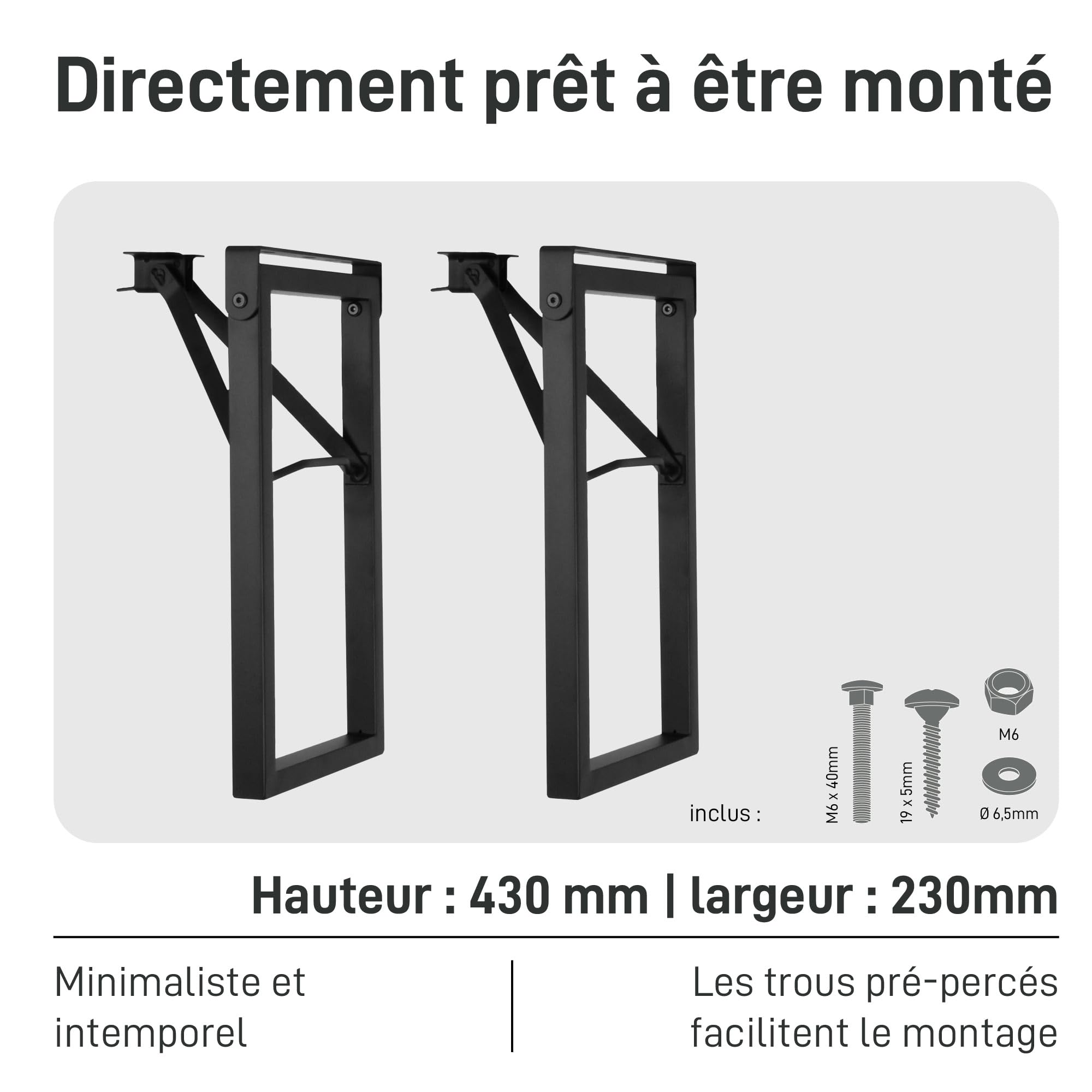 Natural Goods Berlin Lot de 2 bancs de jardin pliables (noir, 43 cm x 23 cm) – Pieds de banc en métal – Structure stable pour jardin, terrasse et camping