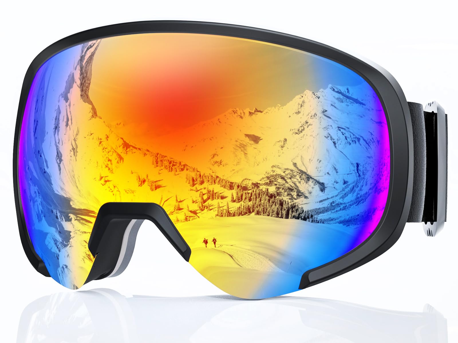 Yeerain Occhiali da sci unisex, da donna, per chi indossa occhiali, design OTG, protezione UV, occhiali da neve, anti-appannamento, sferici, riflessi per ragazzi e ragazze