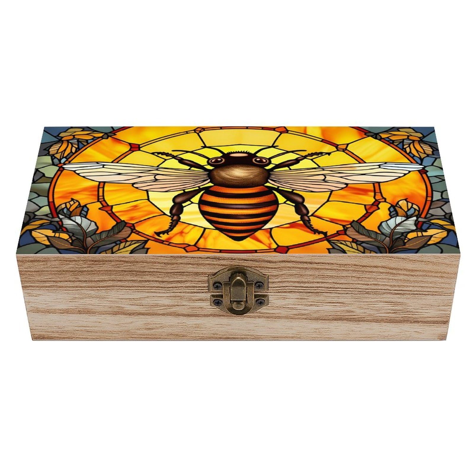 asbwuo Honeycomb And Bee Vintage Wooden Keepsake Box