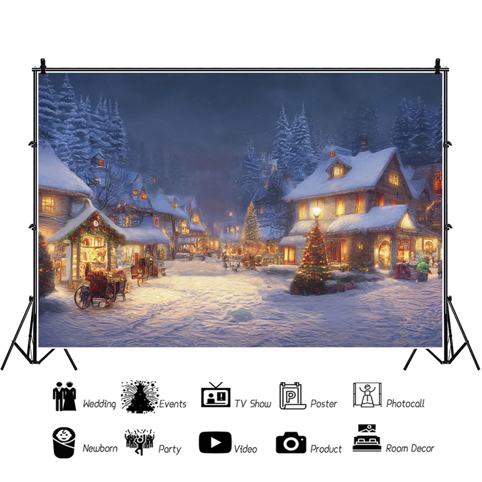 YongFoto 3x2,5m Sfondo Scena Bella Inverno Casa Villaggio Natale Alberi di Pino Campo Innevato Colorato per Festa della Vigilia Festival Famiglia Fotografia Forniture
