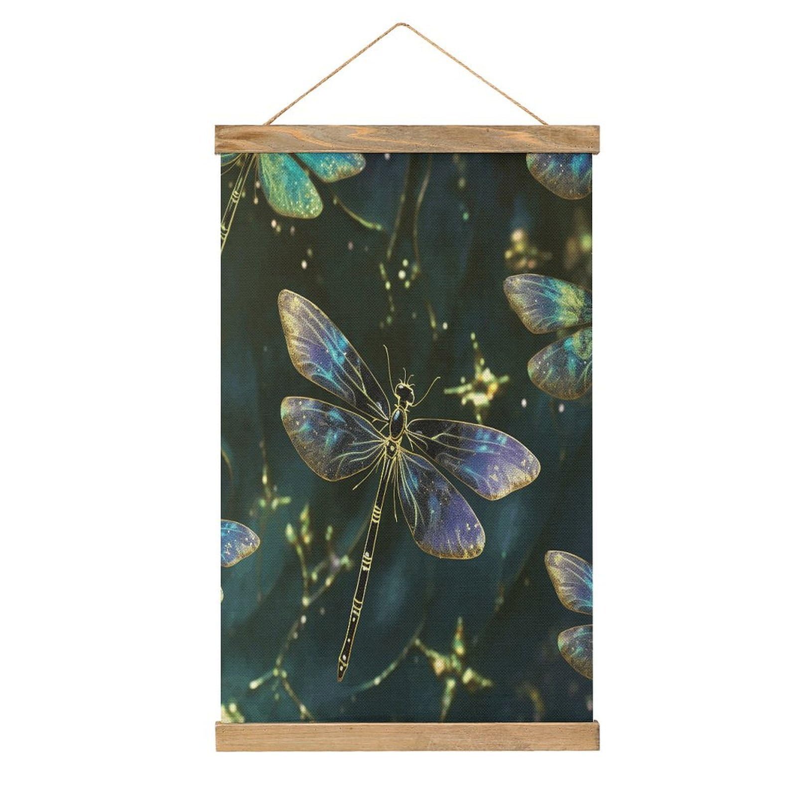 VstaDank Dragonfly Poster with Wooden Frame Hanger Art Painting Wall Decor Poster Wall Hanging Wooden Frame 13x20 Wood Poster Hanger for Photo Picture Art Canvas Print Artwork