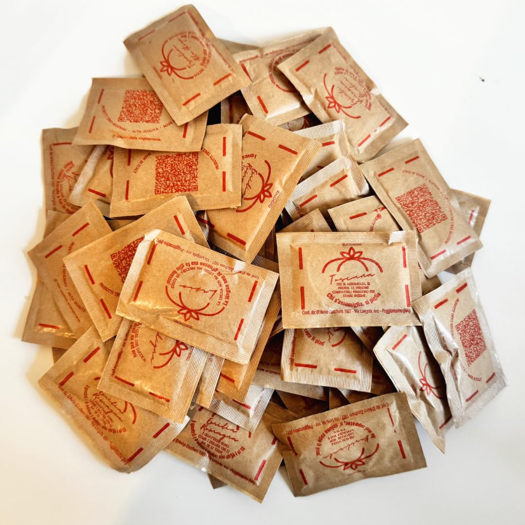 Azúcar y Refranes 20tipici - 100 Bolsas de Azúcar Moreno con Citas Italianas - Sobres Monodosis 500G - (500G/100 Bolsas, Azucar moreno)