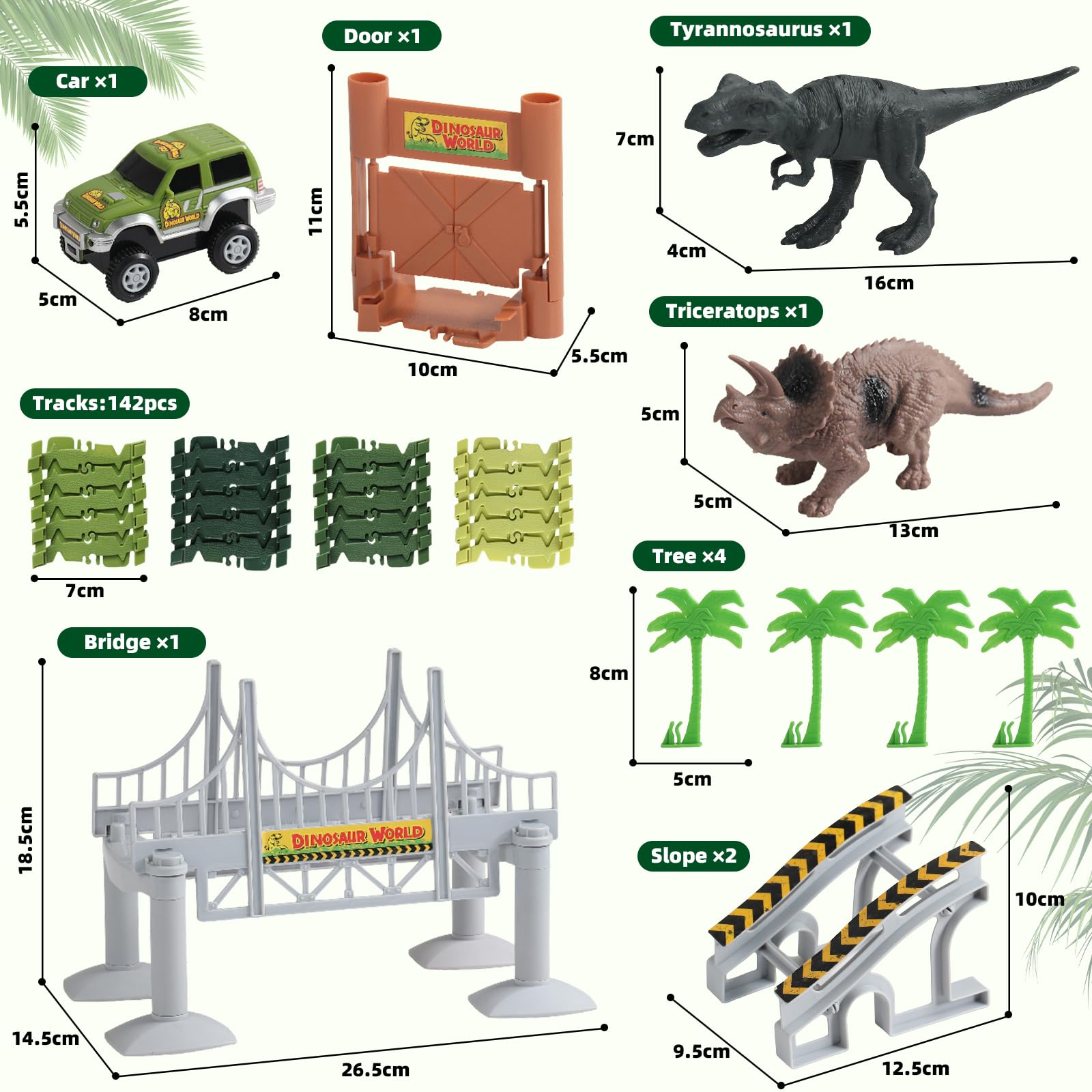 Circuit Voiture Enfant Dinosaure Flexible Tracks Car Jouet De Piste 142Pièces Cadeau Garcon, Train Electrique Educatif Jouet Fille 3 4 5 6 Ans
