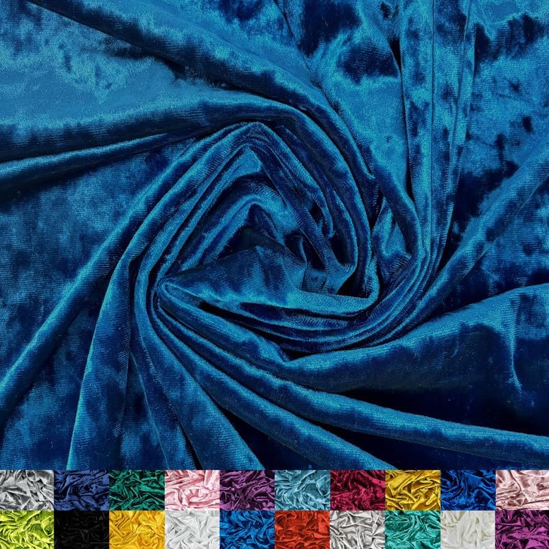 Ice Fabrics Stretch Crushed Velvet Fabric by The Yard - 60/62" Wide Soft Velvety Fabric for Sewing Apparel, Upholstery, Curtains & Decor - 250 GSM - 20% Vertical Stretch - Teal - 50 Yards Roll