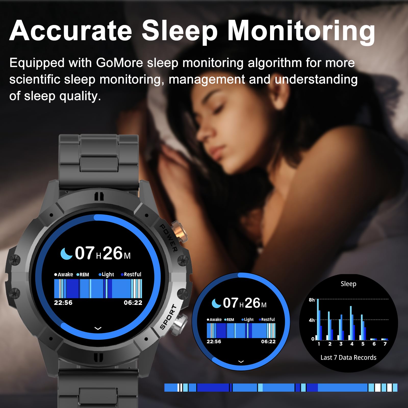 Military orologio Smartwatch Uomo con Effettua/Risponde Chiamate , 1.52" rotondo Fitness Tracker con 120+ Modalità Sport,Ai,1ATM,Notifiche WhatsApp,smart watch con cinturino in metallo per iOS Android