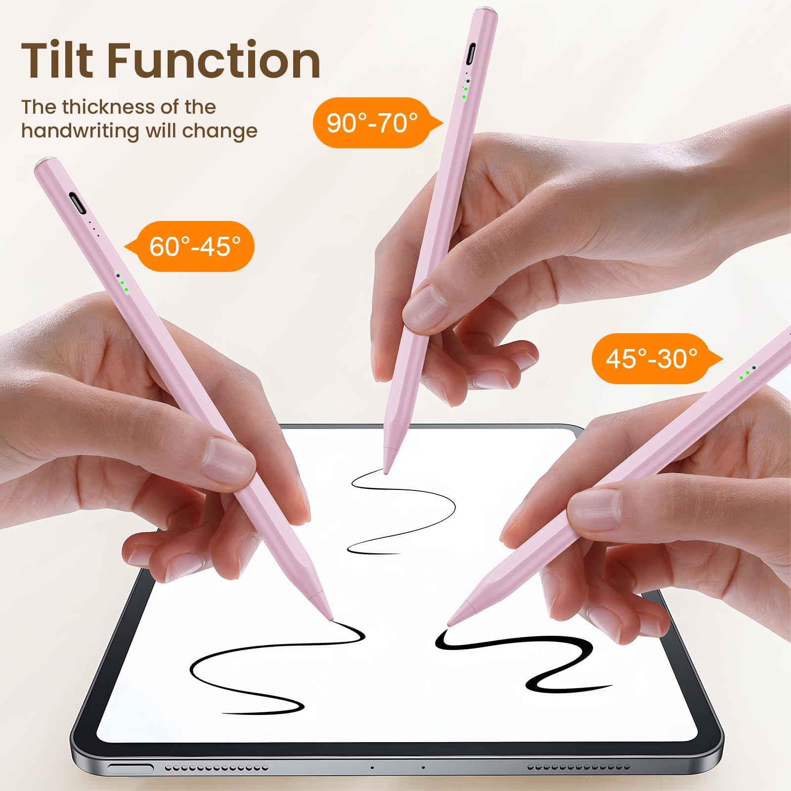 Stylus Pen for iPad(2018-2025)-13 Mins Fast Charge with Tilt Sensitivity & Palm Rejection for iPad 11/10/9/8/7/6th Gen, Air 7/6/5/4/3/M3/M2, Pro 13"/12.9"/11"/M4, Mini 7/6/5th,Pink