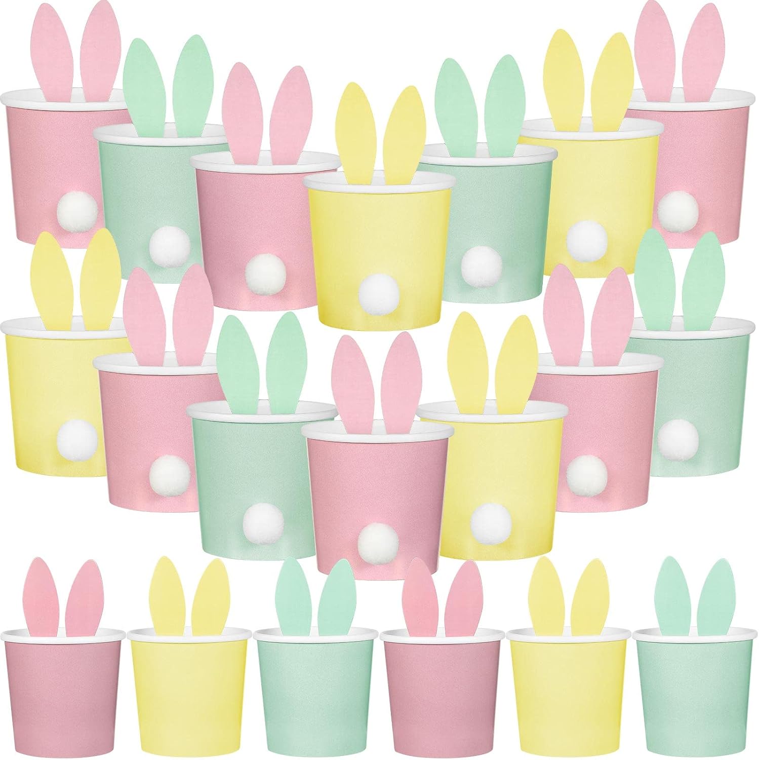 Patelai 36 Sets Easter Bunny Treat Boxes, 12oz Waterproof DIY Paper Candy Containers Bulk with Ears & Pom Poms, Perfect for Classroom Activities, Large Easter Party Favors, School DIY Crafts Supplies