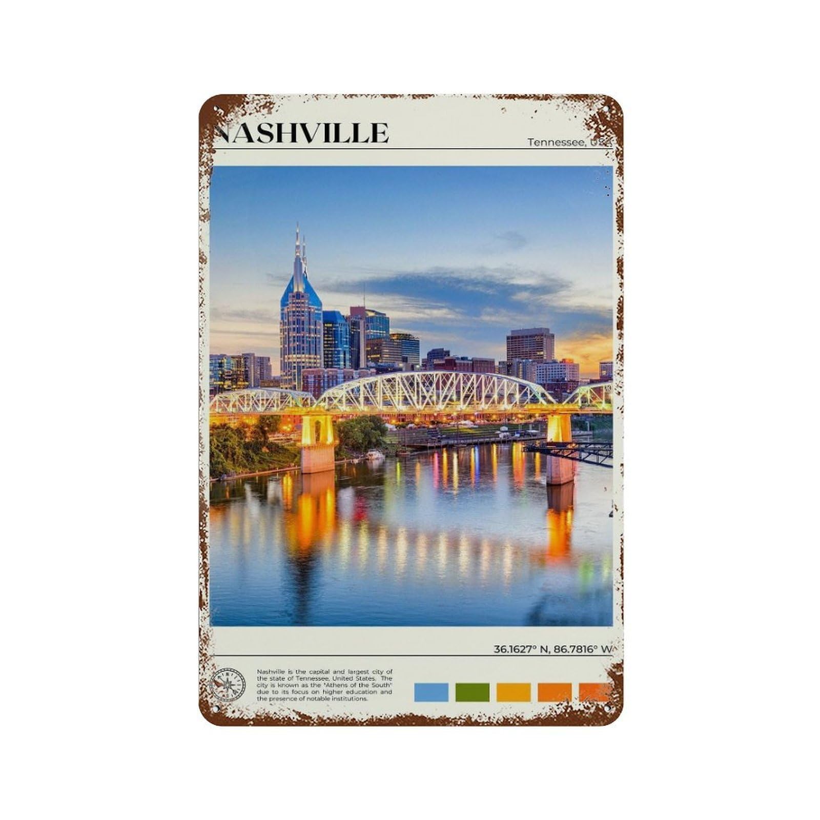 xiaoxiaoshen Real Photo Nashville Decor Wall Decor Art Metal Tin Poster Modern Home Decor Art Home Bar Shop Decorations Vintage Sign 30x20cm