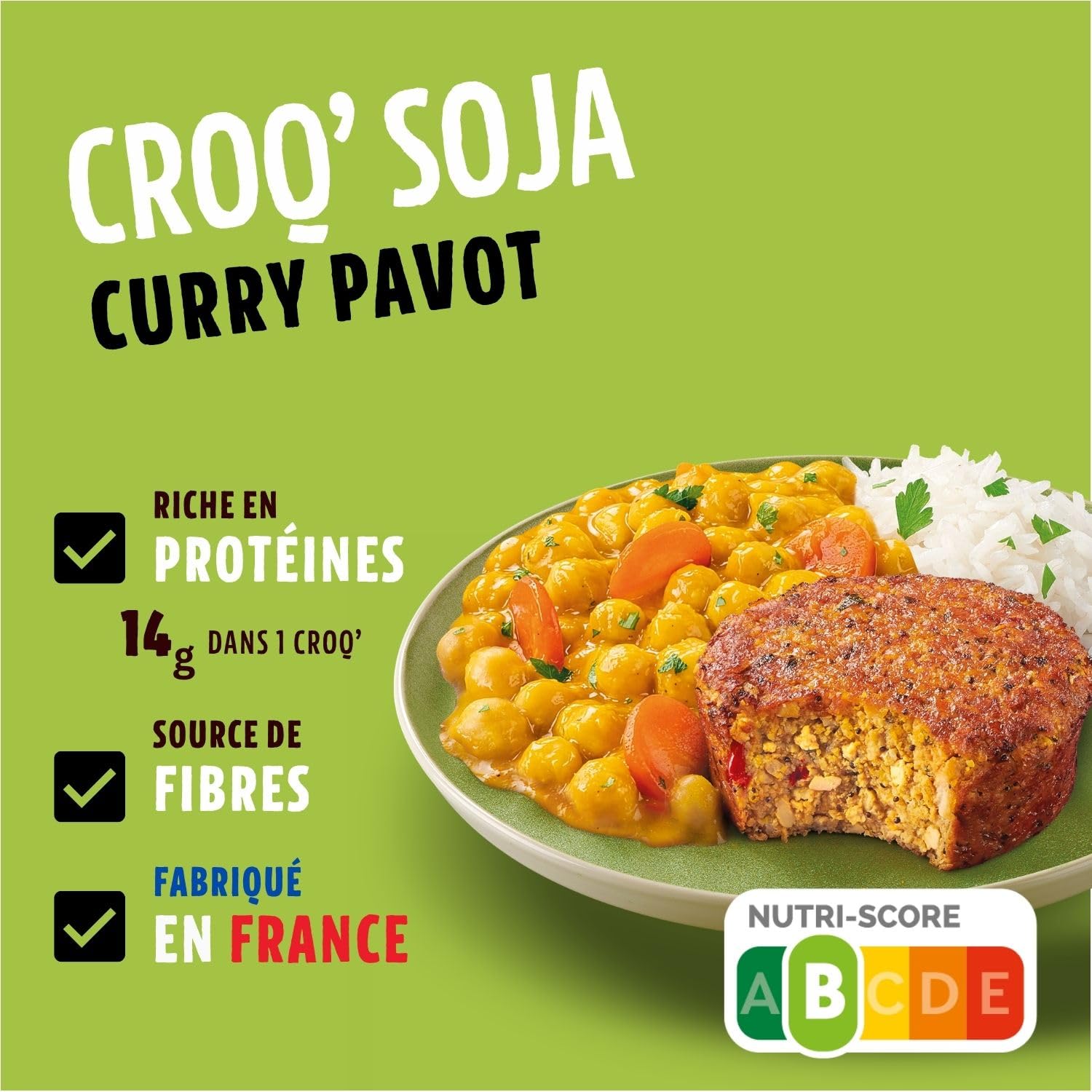 CÉRÉAL BIO – Croq'Soja Curry & Pavot – Plat Végan Bio – Repas Simple et Rapide à Réchauffer – Nutriscore A – 200 g