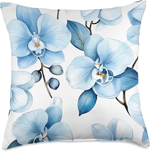 Aesthetic Pattern Orchid Flower For Women Lindo patrón de orquídea azul bebé, cojín de 18 x 18 pulgadas, multicolor