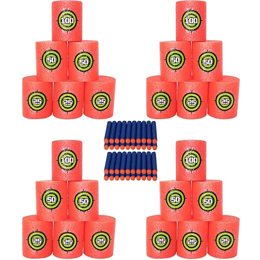 VITURIO 24 Soft Foam Targets Set for Nerf N Strike, Gun, Pistol, and 40 Soft Bullet Dart Cans (64 Pieces Total) Shooting Practice, Toy Blasters, Boys and Girls