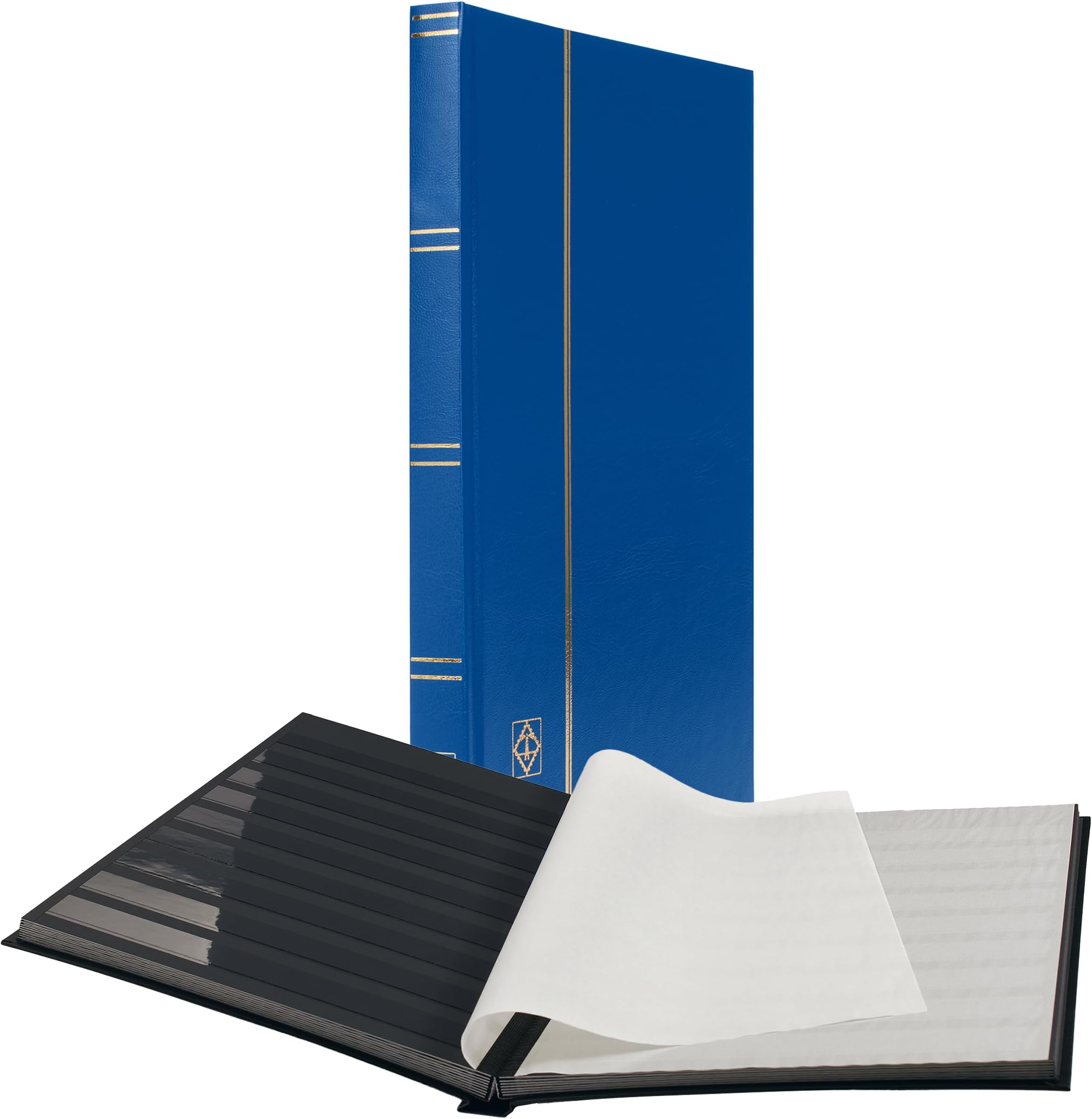 LIGHTHOUSE – “BASIC” Hard Cover Stockbook for Stamps – 32 Black Cardstock 9”x12” (A4) Pages with Clear Strips - Blue