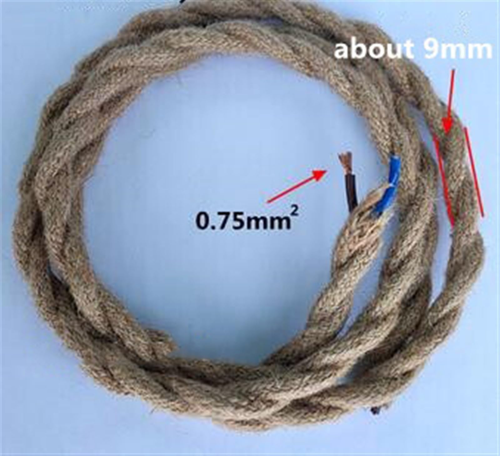 Przewody z liny konopnej, Przewód elektryczny z tkaniny 2x0,75 mm, kabel drutu w stylu vintage(30meter)