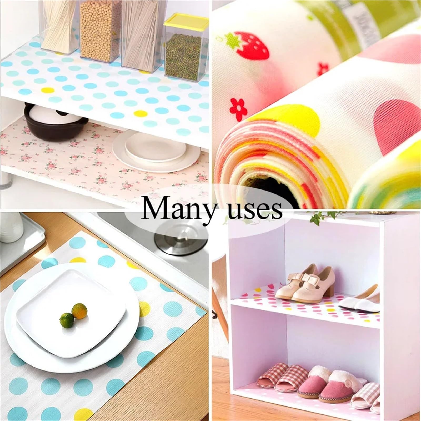 Tapete for cajones reutilizable, 2 rollos, armarios, revestimientos, impermeable, adhesivo for mantel de cocina, for mesa del hogar Para Armario(Red yellow dot)