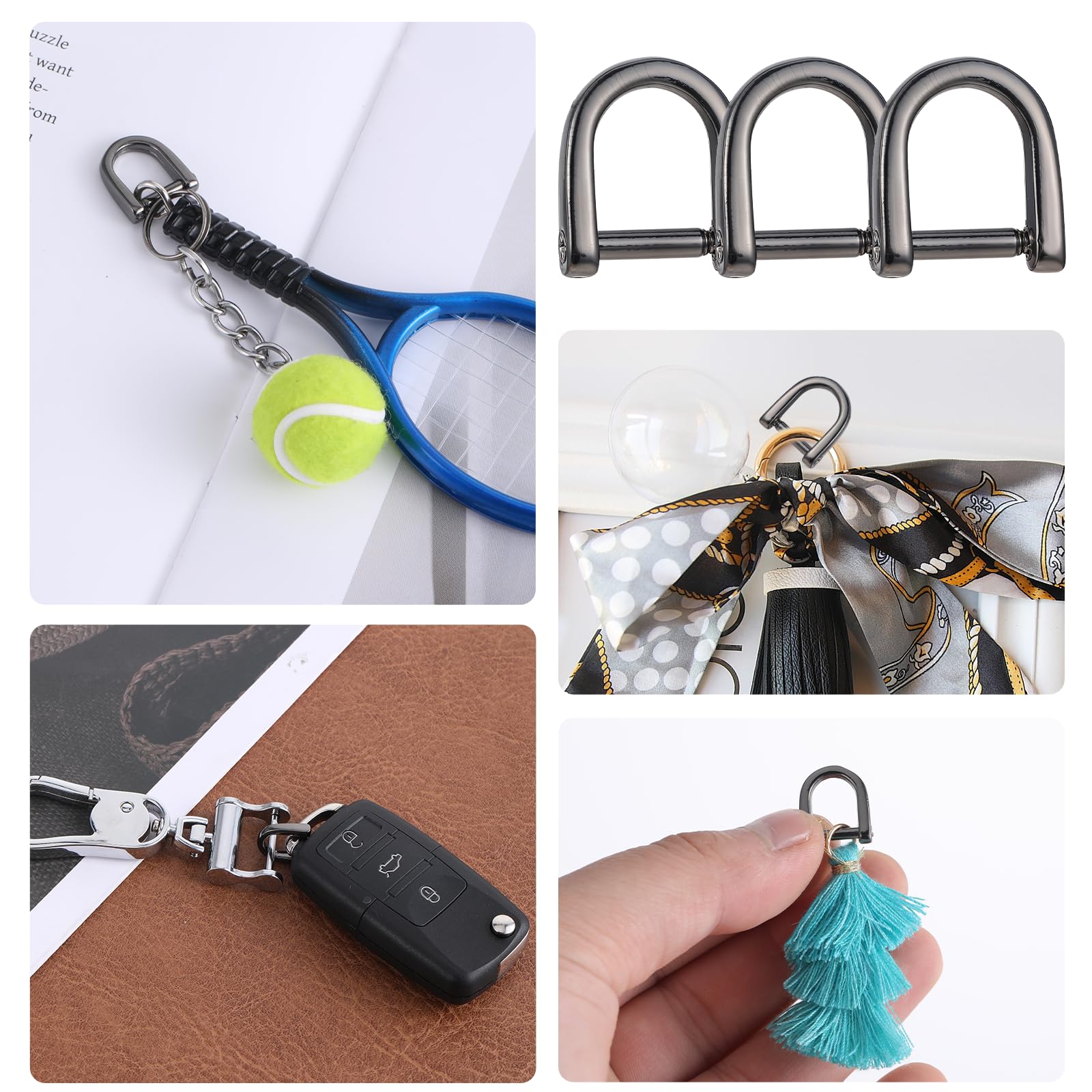 7 piezas anillos D de herradura de metal D anillos con tornillo llavero DIY cuero artesanía monedero llavero accesorios para correa (negro)