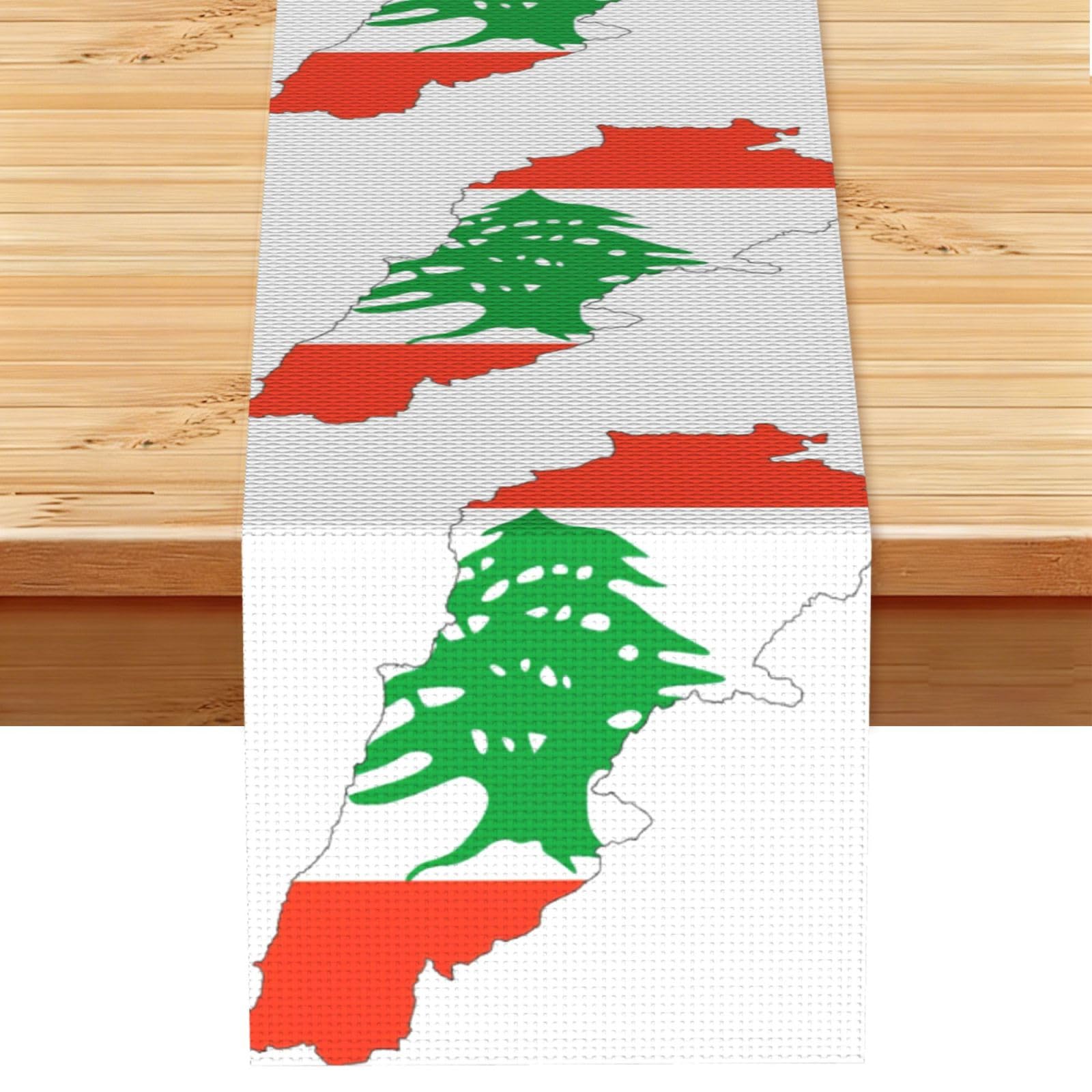 Lebanon Flag Map Printed Table Runner 13 x 72, Wrinkle Resistant Decor for Dining Table Coffee Table Fireplace