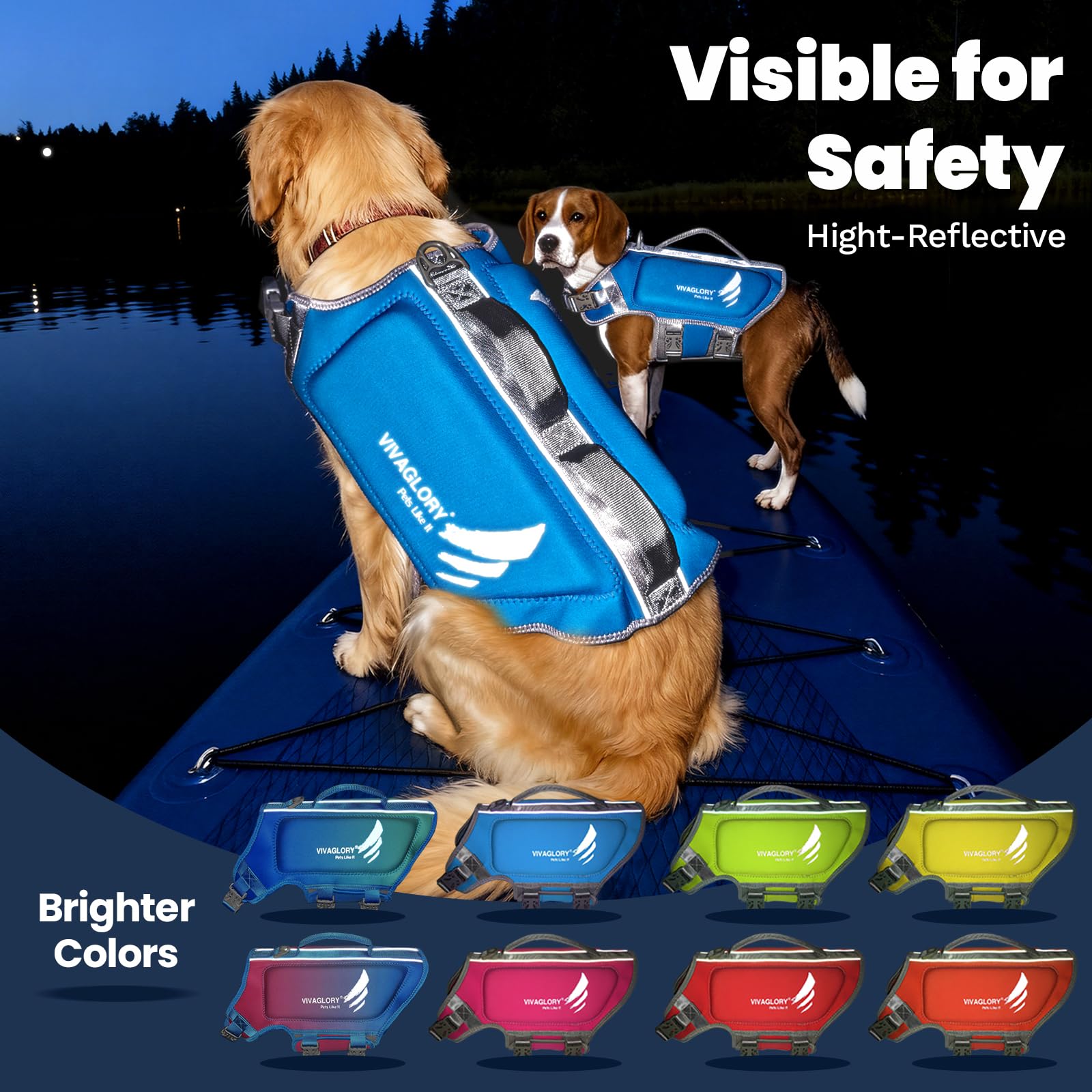 VIVAGLORY High Buoyancy Gilet de Natation pour Chien, Gilet de Sauvetage pour Chien, Usage Nautique Canin, Aide à la Nage et Flottabilité, L, Bleu
