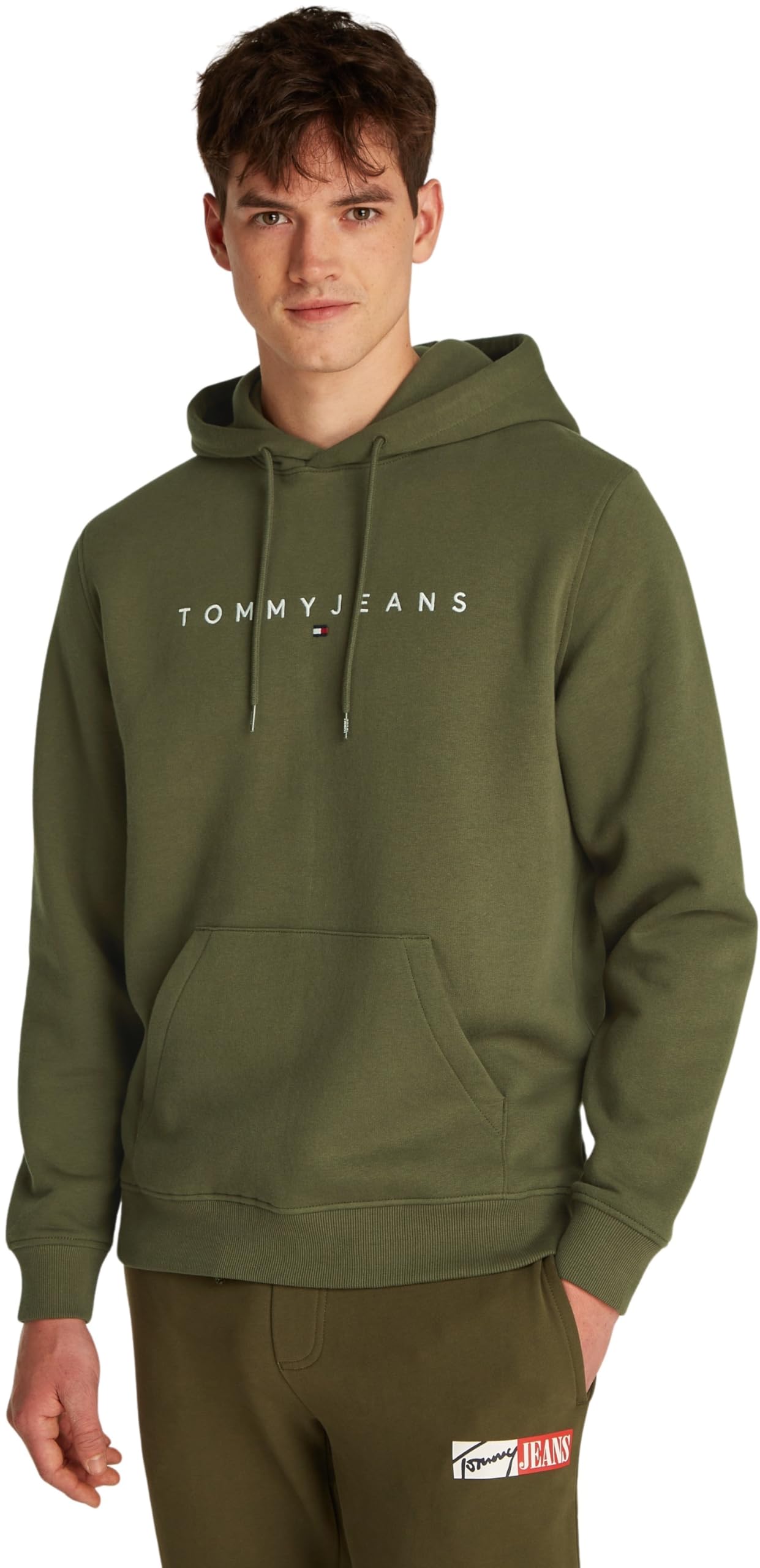 Tommy Jeans Men’s Linear Logo Hoodie, Green (Fatigue Green), XS