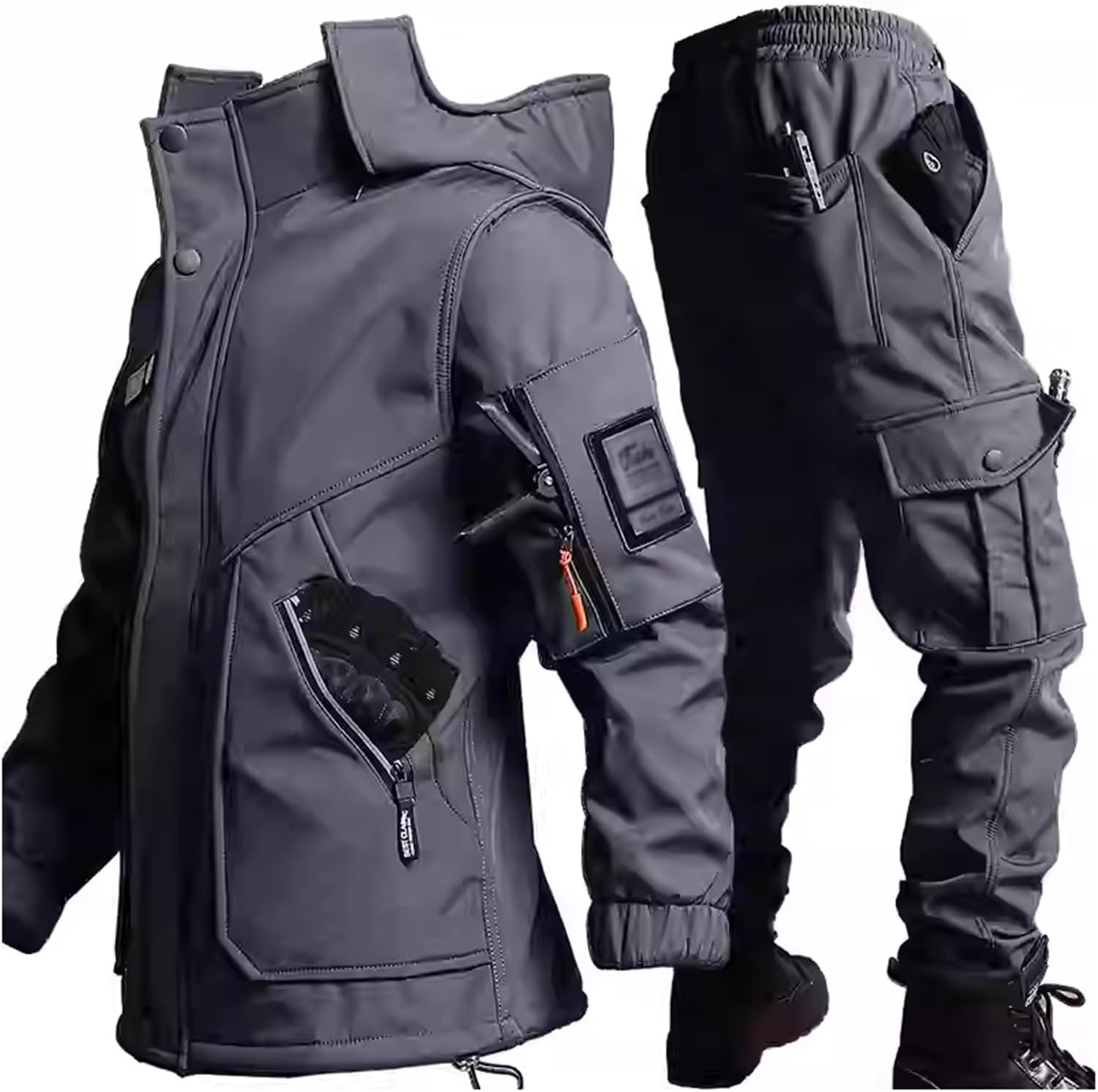 Mens Jacket and Pants Set, Winter Outdoor Waterproof and Breathable Warm Hooded Ski Suit 2 Piece Set