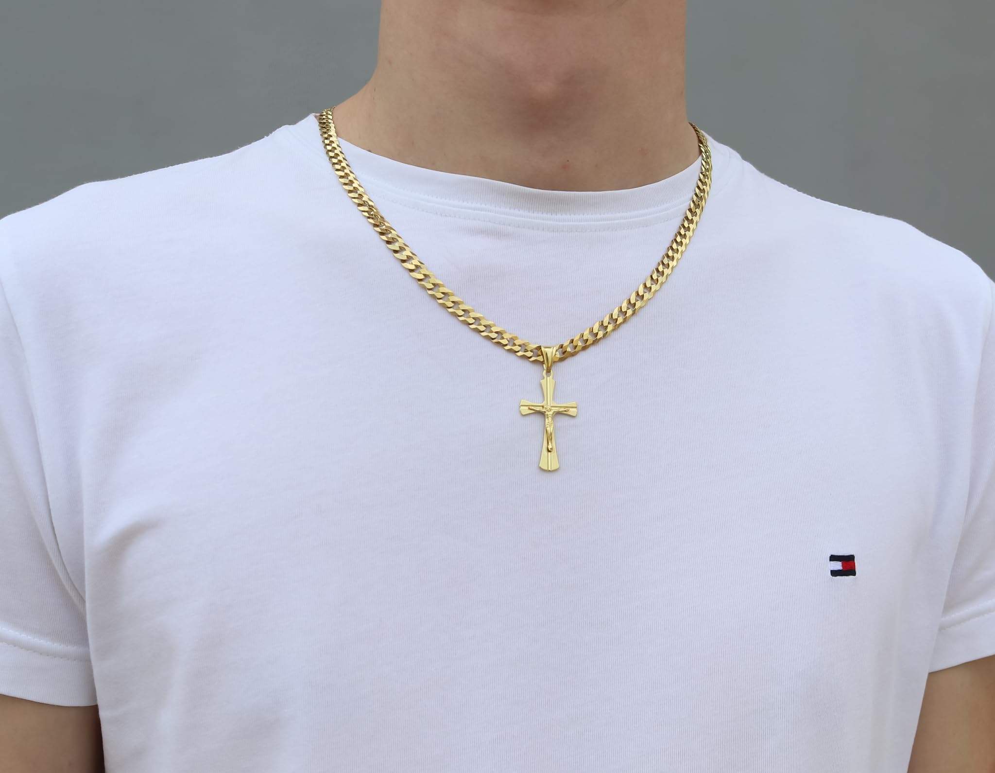 AMAR goldketten herren kreuz 585, Kette Herren 925/585 - goldkette 585 massiv Kreuzkette - Halskette, dicke 6,5 mm Panzerung, vergoldetes Silber