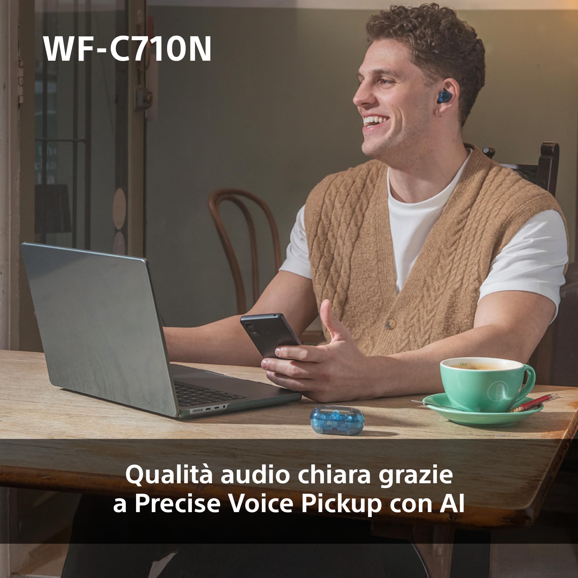 Sony WF-C710N auricolari Truly Wireless con Noise Cancelling, qualità delle chiamate,connessione multipoint,IPX4, fino a 40 ore di autonomia, compatibili con iOS e Android, Glass Blue (nuovo modello)