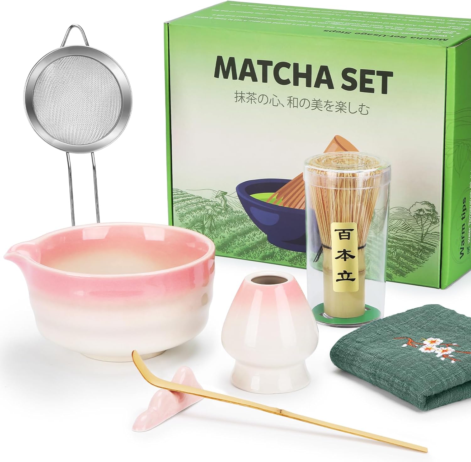 7Pcs Matcha Kit, Matcha Set with Matcha Whisk, Bowl, Spoon, Matcha Whisk Set for Ceremony, Ideal Matcha Gift for Lover, Family, Friends, Tea Enthusiasts