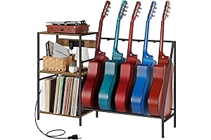 OYEAL Electric Guitar Stand with Record Player and Vinyl Storage