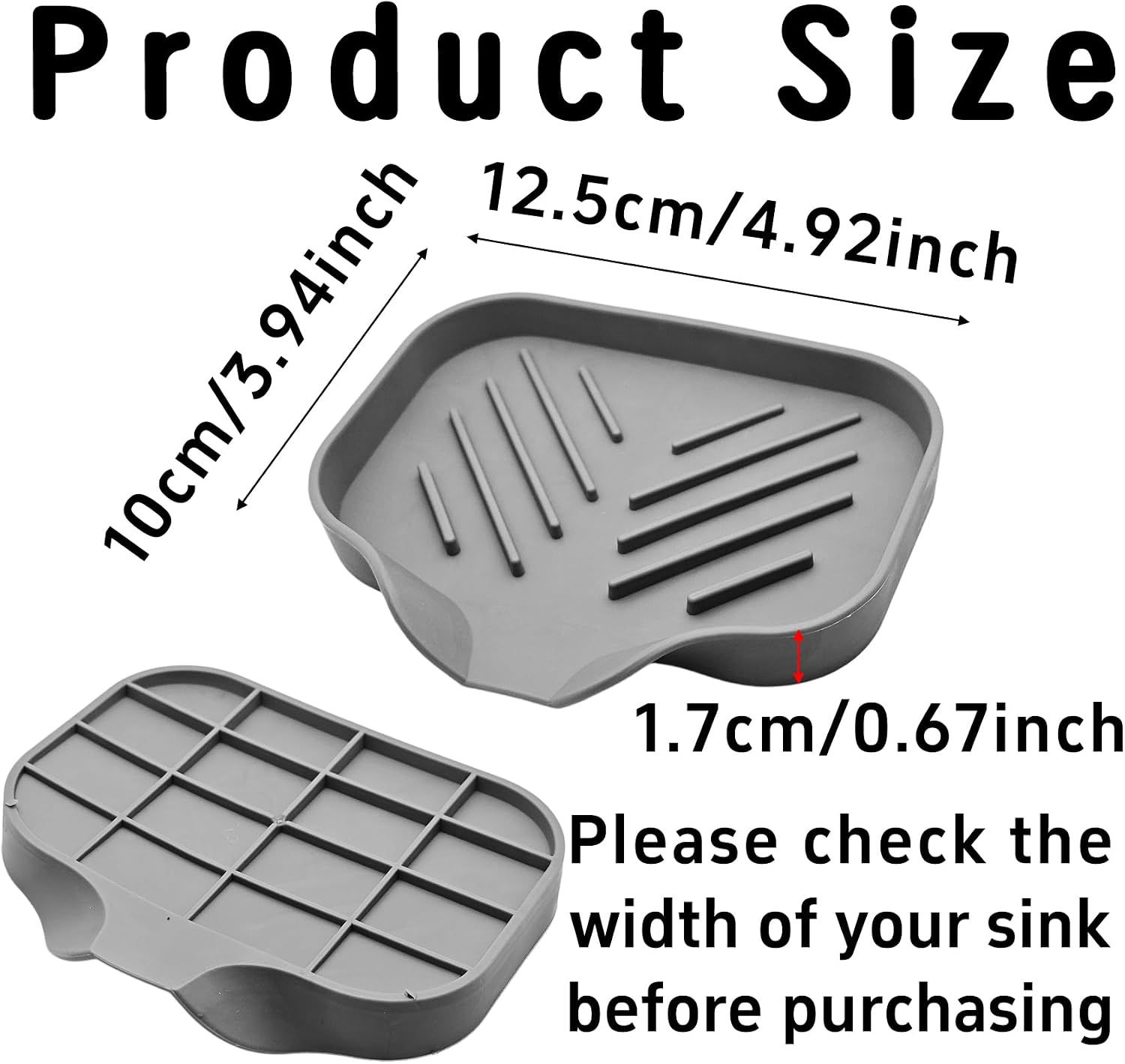 4.9” x 3.9” Silicone Soap Dish with Self-Draining Spout, Multi-Purpose Kitchen Bathroom Sink Organizer Tray for Bar Soap, Sponge, Dispenser Bottle Counter Storage, Gray image 2