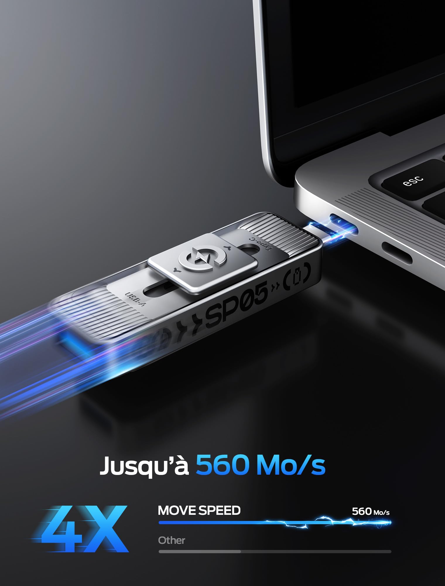 MOVE SPEED SSD Externe 1To, Disque Dur Externe SSD 560 Mo/s Lecture, USB-C USB 3.2 Portable pour iPhone 15/16 Android Mac PC