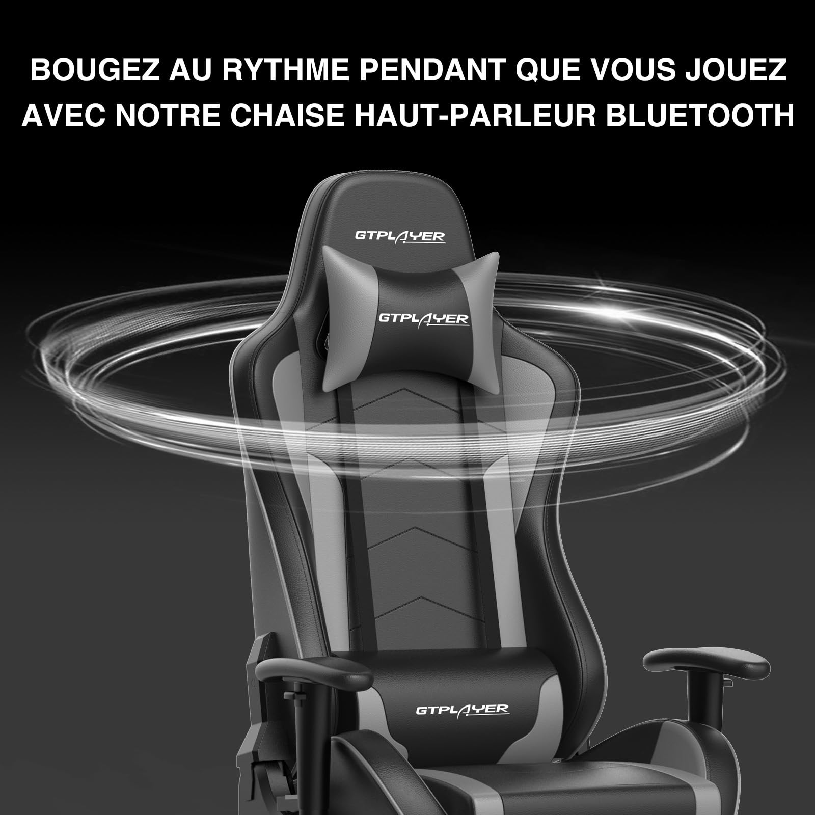 GTPLAYER Chaise Gaming Repose-Pieds Haut-Parleur Bluetooth Fauteuil Gamer Gris Siège Ergonomique (Gris)