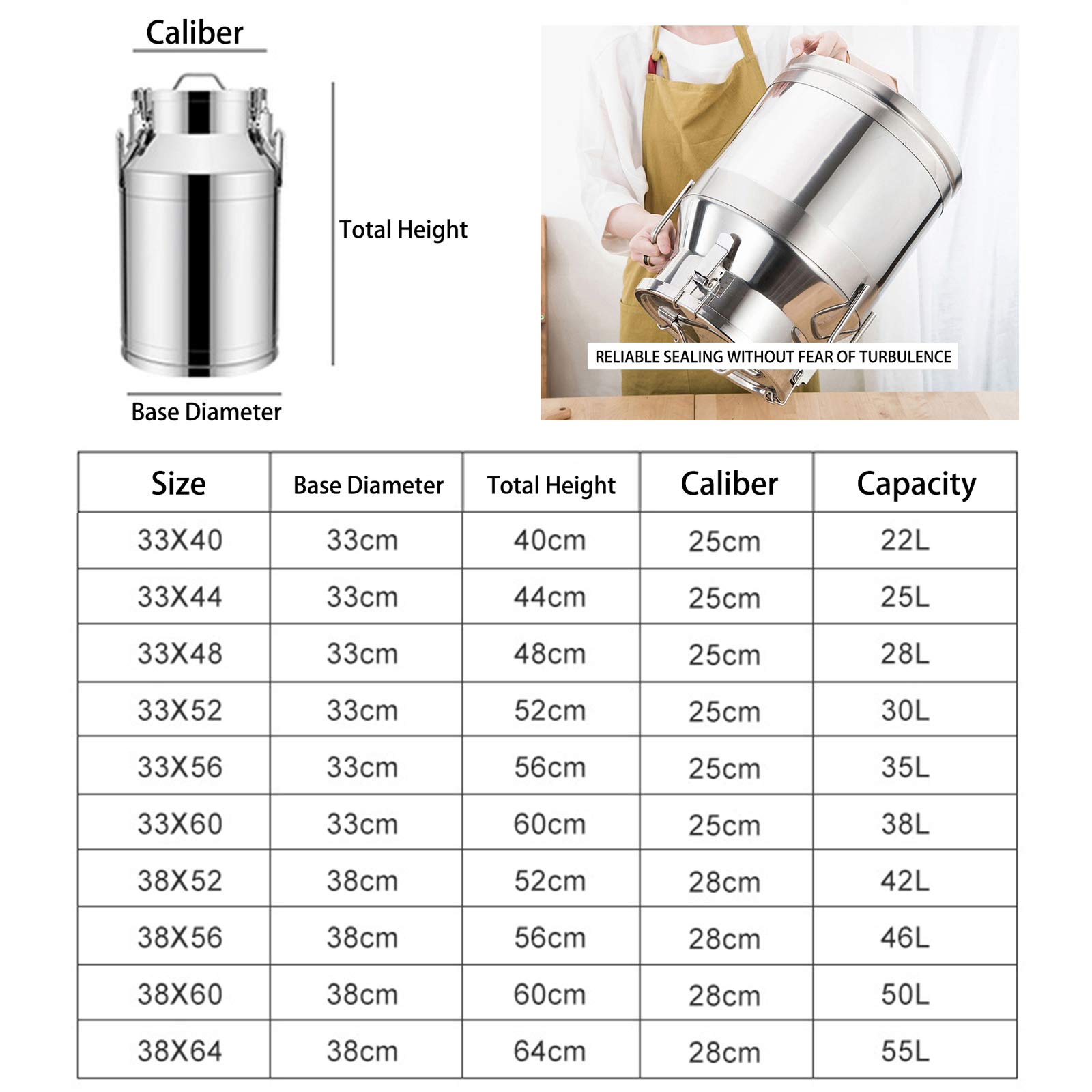 Jarra de leche de acero inoxidable para cubo de vino, contenedor de almacenamiento de líquidos con tapa sellada y asa de transporte, 50 L