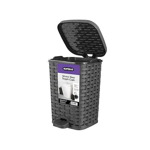 Superio Cubo de basura de mimbre de 16 galones con pedal de pie cubo de basura para exteriores e interiores cesta de basura para baño cocina oficina