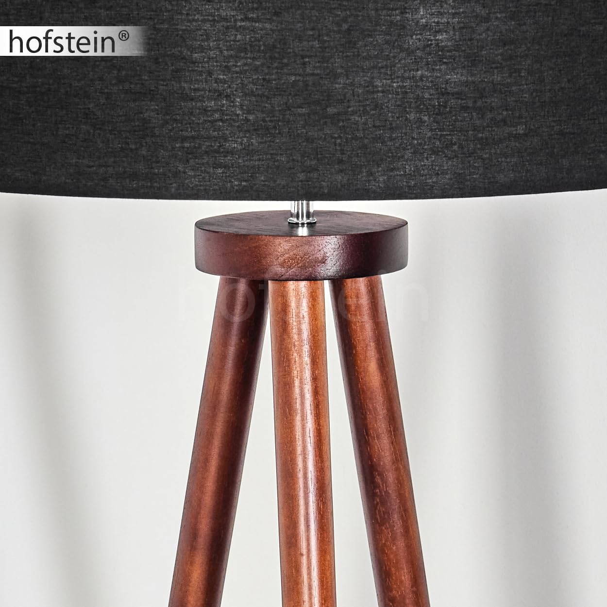 Stehleuchte Flemming, Stehlampe aus Holz/Stoff in Dunkelbraun/Schwarz/Weiß, Leuchte im skandinavischen Design mit rundem Schirm (Ø 50 cm) u. Fußschalter, Höhe 155 cm, 1 x E27, ohne Leuchtmittel