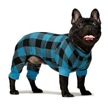 Fitwarm 100% Cotton Buffalo Plaid Dog Clothes Puppy Pajamas Pet Apparel Cat Onesies Jammies Doggie Jumpsuits Blue XS