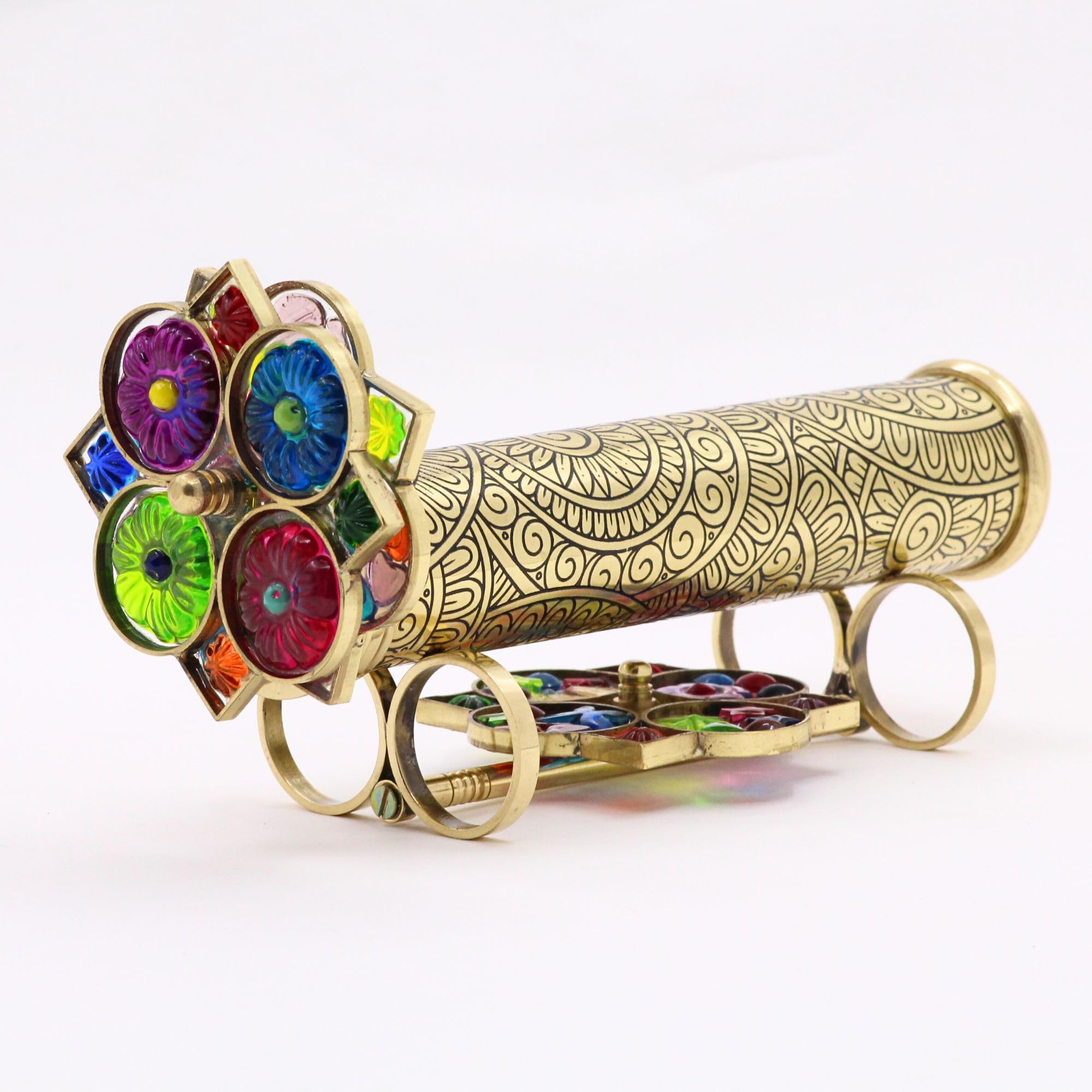 YVCrafts Handmade Brass Kaleidoscope with Interchangeable Wheel & Brass Display Stand  Sentimental Gift for Special Occasions