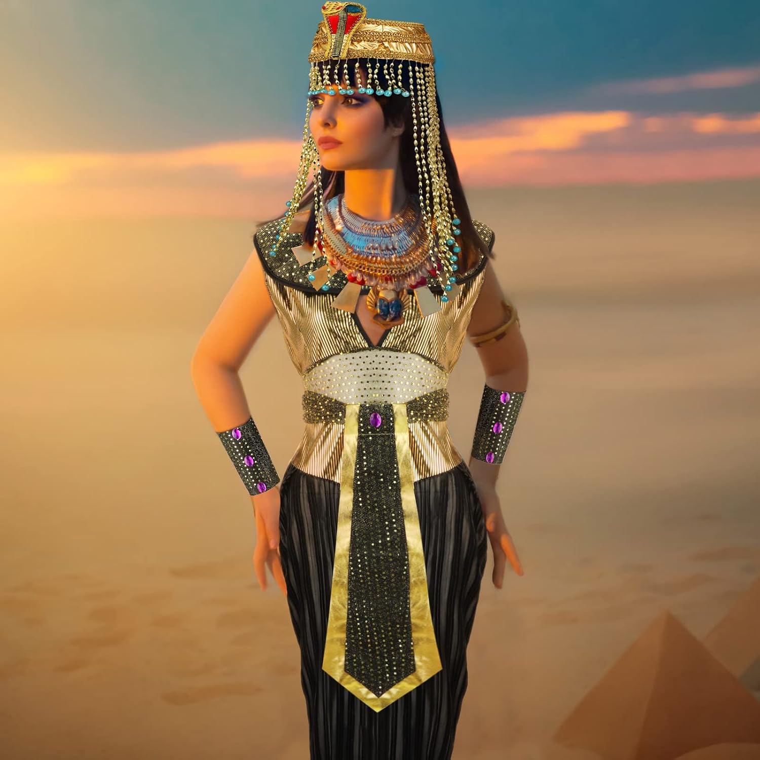 JenPen Egyptian Costume Women Queen Golden and Headband Snake Beaded Headpiece, Women's Egyptian Costume Accessories for Halloween Cosplay - Image 6