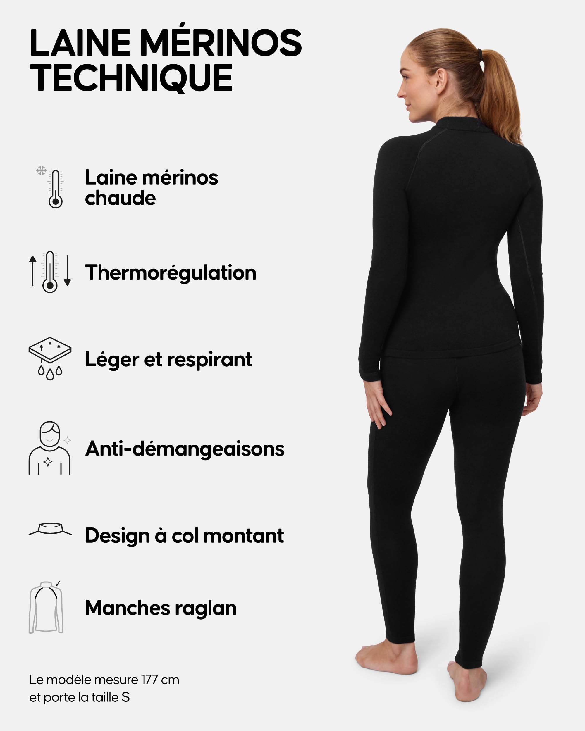DANISH ENDURANCE Ensemble Thermique Femme en Laine Mérinos, sous-Vêtements Chauds pour l’Hiver et Froid Extrême