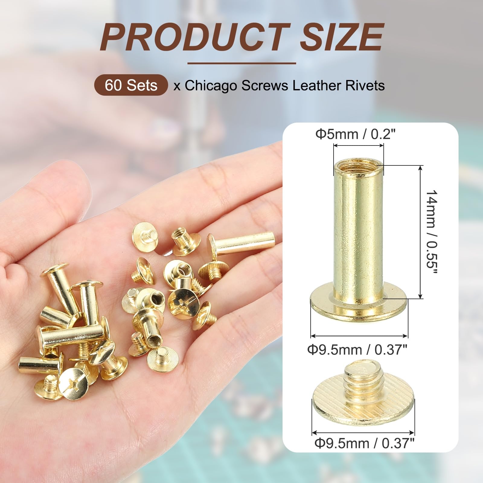 PATIKIL 15.5mm Chicago Screws Leather Rivets - Image 2