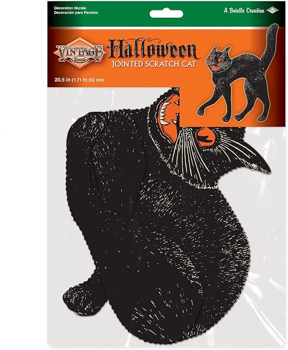 Beistle Scary Cat Cut Out Vintage Halloween Party Decorations, 20.5, Black/Orange/White
