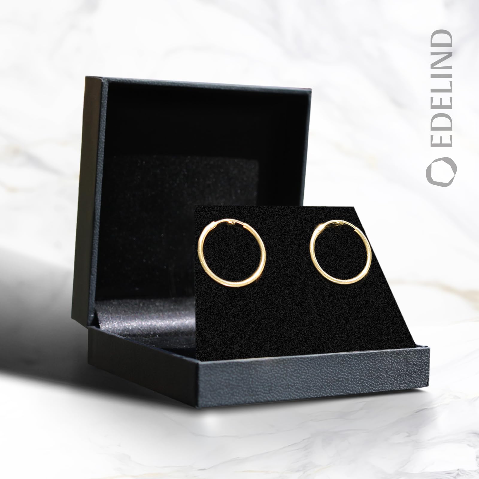 EDELIND Pendientes de aro finos 25mm 8K 9K 14K 18K Oro amarillo Aros de oro para mujer hombre ancho 1.5mm Aretes de mujer con Caja de regalo de joyería