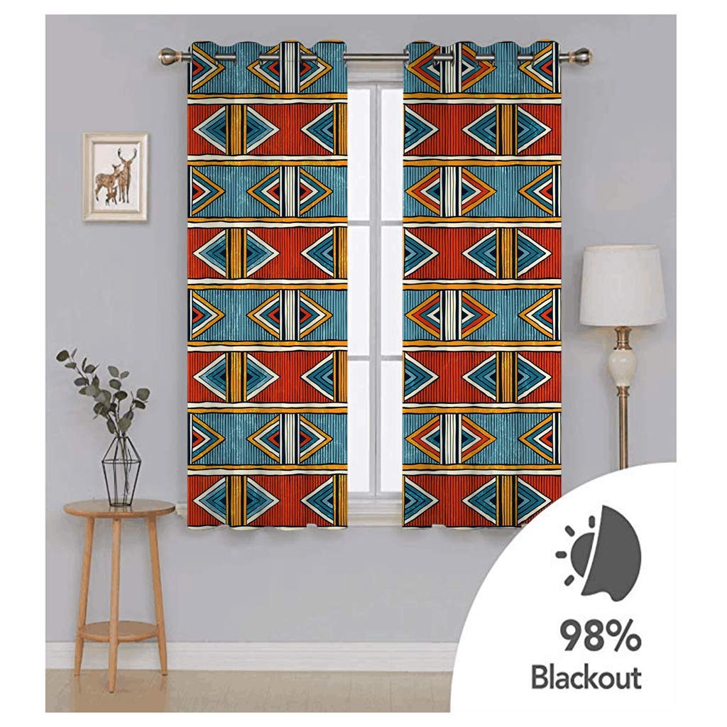 Cortinas Opacas Con Ojales Habitacion Ventanas Salon Cocina Dormitorio Infantil Niño Niña Cortinas Termicas Aislantes Frio Y Calor 2 Piezas 3D Rayas Geométricas Rojas Y Azules Patrón Decoración Hog