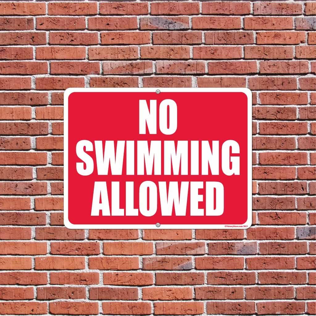 VictoryStore Yard Sign Outdoor Lawn Decorations: Red No Swimming Allowed Aluminum Sign, Size 12 inch x 18 inch,