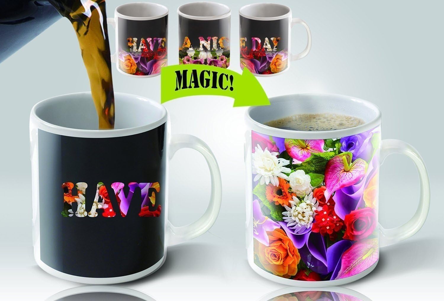 Cortunex Heat-Sensitive Color-Changing Coffee Mug – Floral Design – 11oz Ceramic – Unique Gift Idea with Fun Gift Box
