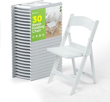 Real Relax White Resin Folding Chairs with Cushion - Comfortable Foldable Plastic Chair - Stackable Chairs with Padded Seats - Indoor/Outdoor Chairs for Events, 600lbs Capacity30 Pack
