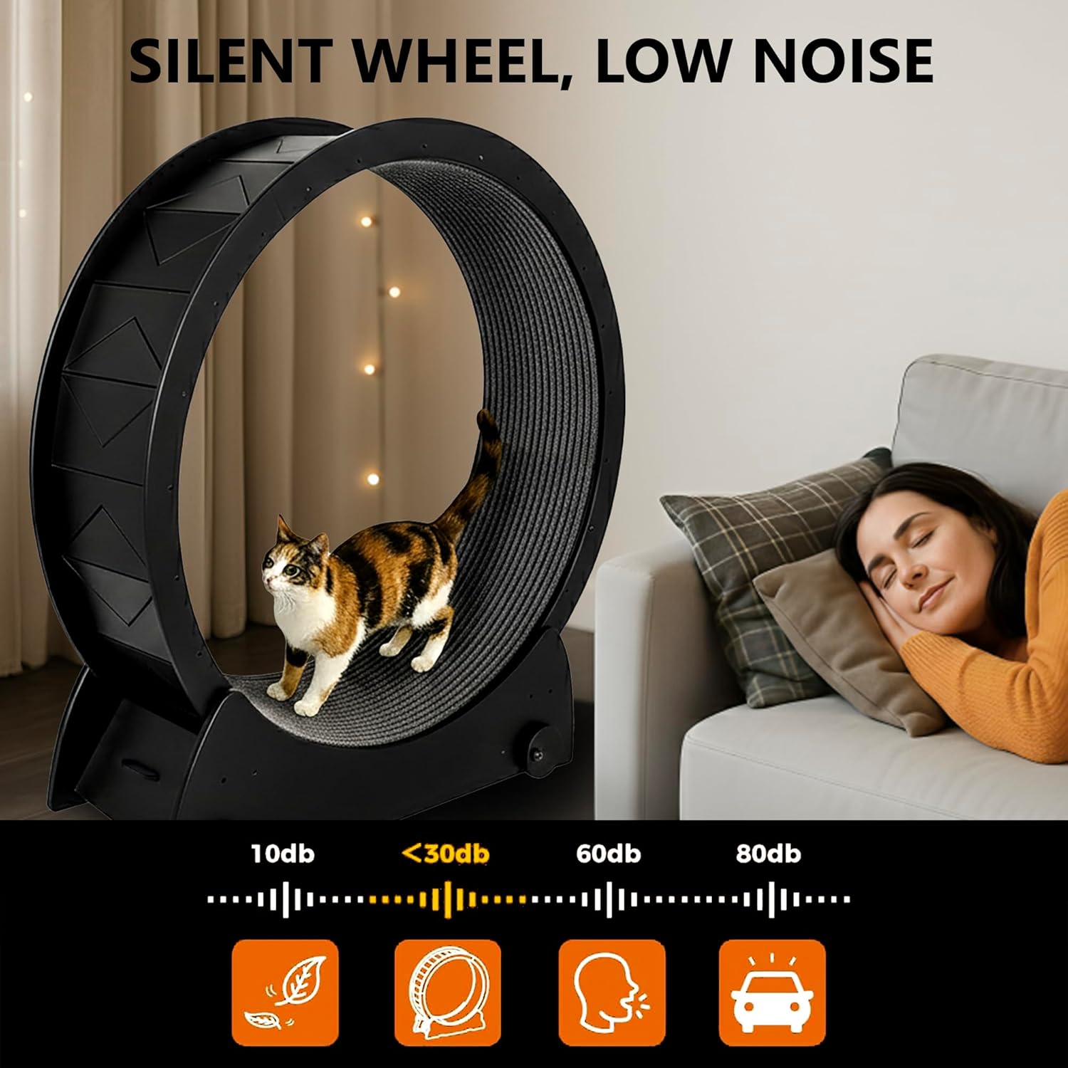 Portable Cat Running Wheel for Indoor Cats 44" Large XL 12" Wide, Cat Treadmill, Wheel with Carpeted Runway for Kitty’s Longer Life, Moveable Safe & Stable Design.