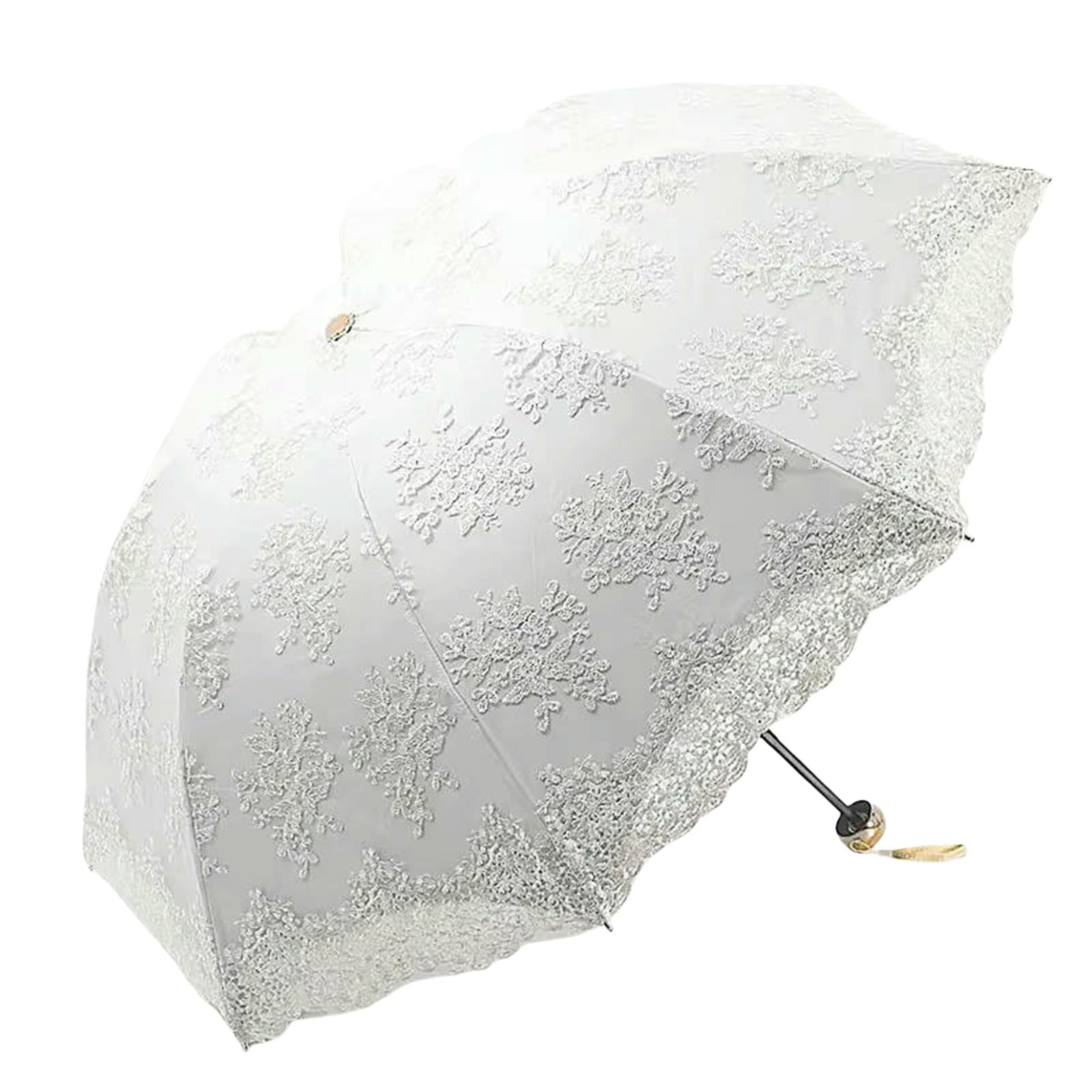 Ombrello da Viaggio Pizzo Soleggiato Piovoso Donna Protezione Solare Antivento 3 Pieghevole UV Sole Signora Ombrello-Ombrello Beige