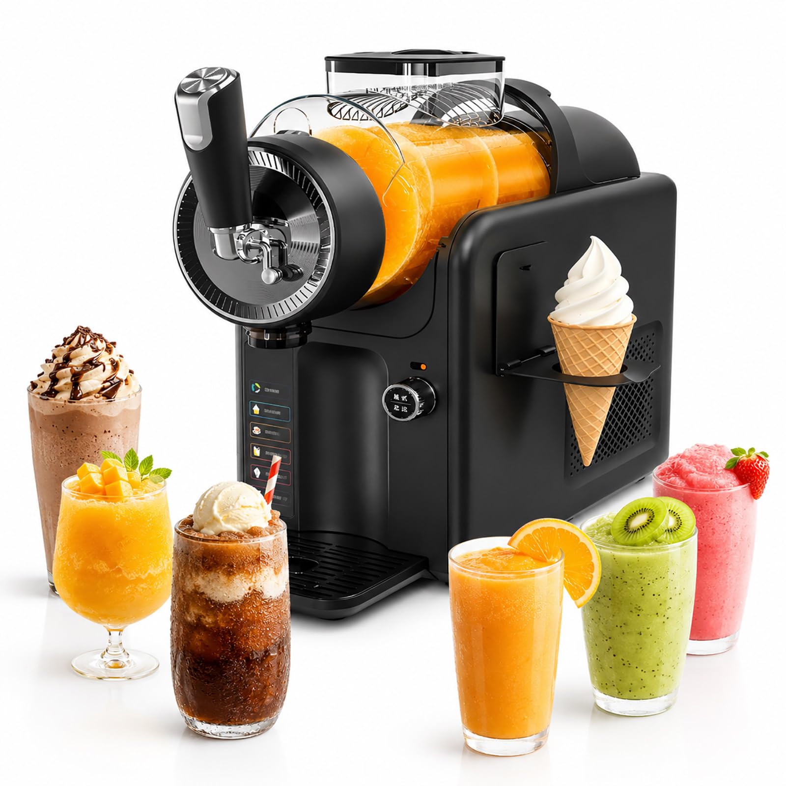 vnmudzeo Slushie Machine and Soft Serve Ice Cream Maker - 2L No Ice Needed Freeze Drink Machine, 185W, LED Display, Auto Clean Black