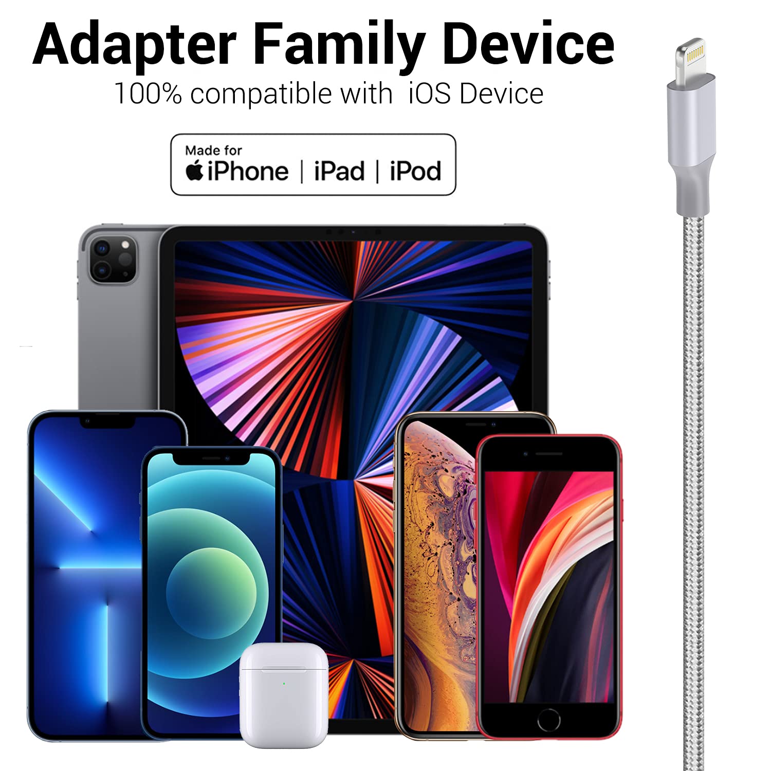 iPhone 13 14 Charger Cord - 3 Pack 3/6/10 ft MFi Certified Lightning Cable Nylon Braided Fast Charging Syncing Cord Compatible with iPhone 14 13 12 Pro Max 11 X Xs XR 8 7 6 Plus Mini iPad Airpods Gray