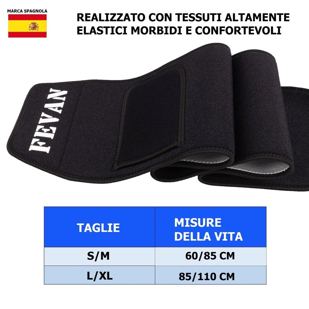 FEVAN Fascia Addominale Uomo e Donna in Neoporene - Fascia Uomo e Donna con Velcro Regolabile - Fascia Addominale - Pancera Uomo Nero (S/M-L/XL).