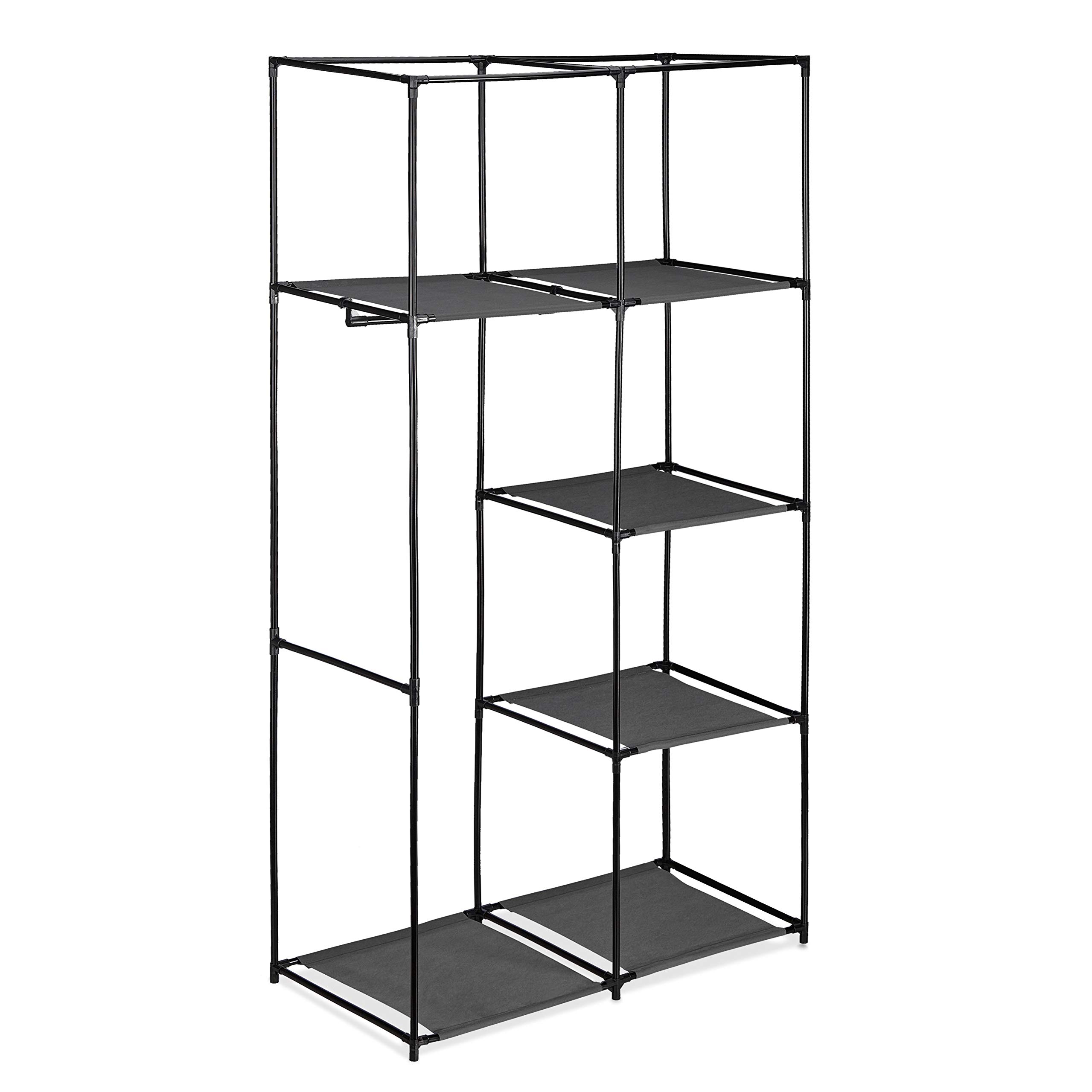 Relaxdays Penderie en Tissu, Tringle à vêtements et 6 Compartiments, 170x90x45 cm, Armoire Pliante, Solide, Anthracite